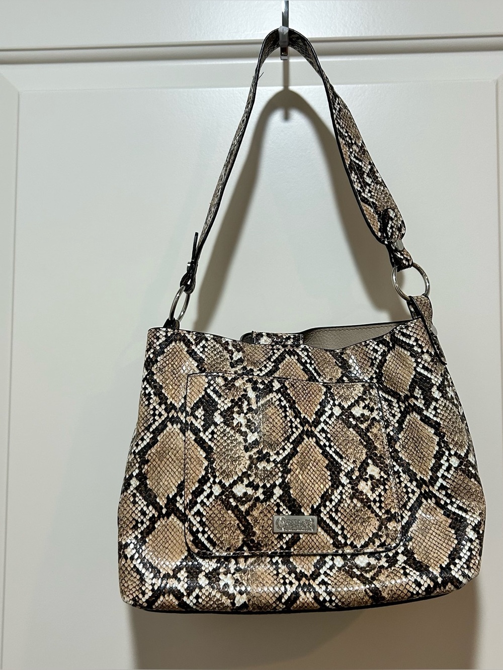 Carlos by Carlos Santana faux Snake-Print Shoulder Bag in Beige & Black LIKE NEW